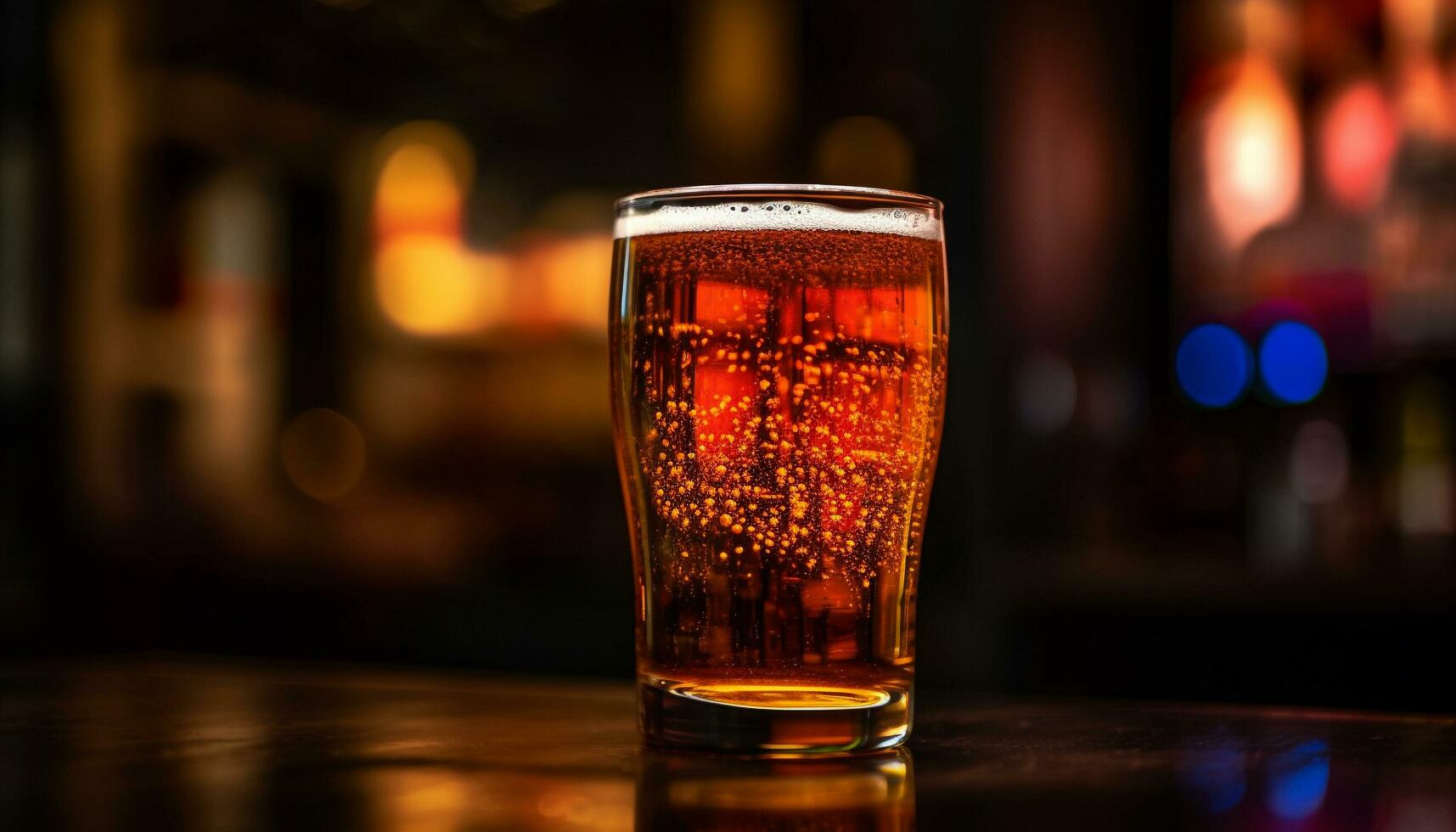 skummande dryck i öl glas tänds bar disken genererad förbi ai foto