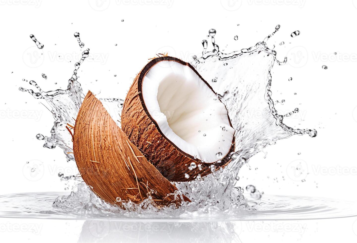 ai generativ. kokos med vatten stänk foto