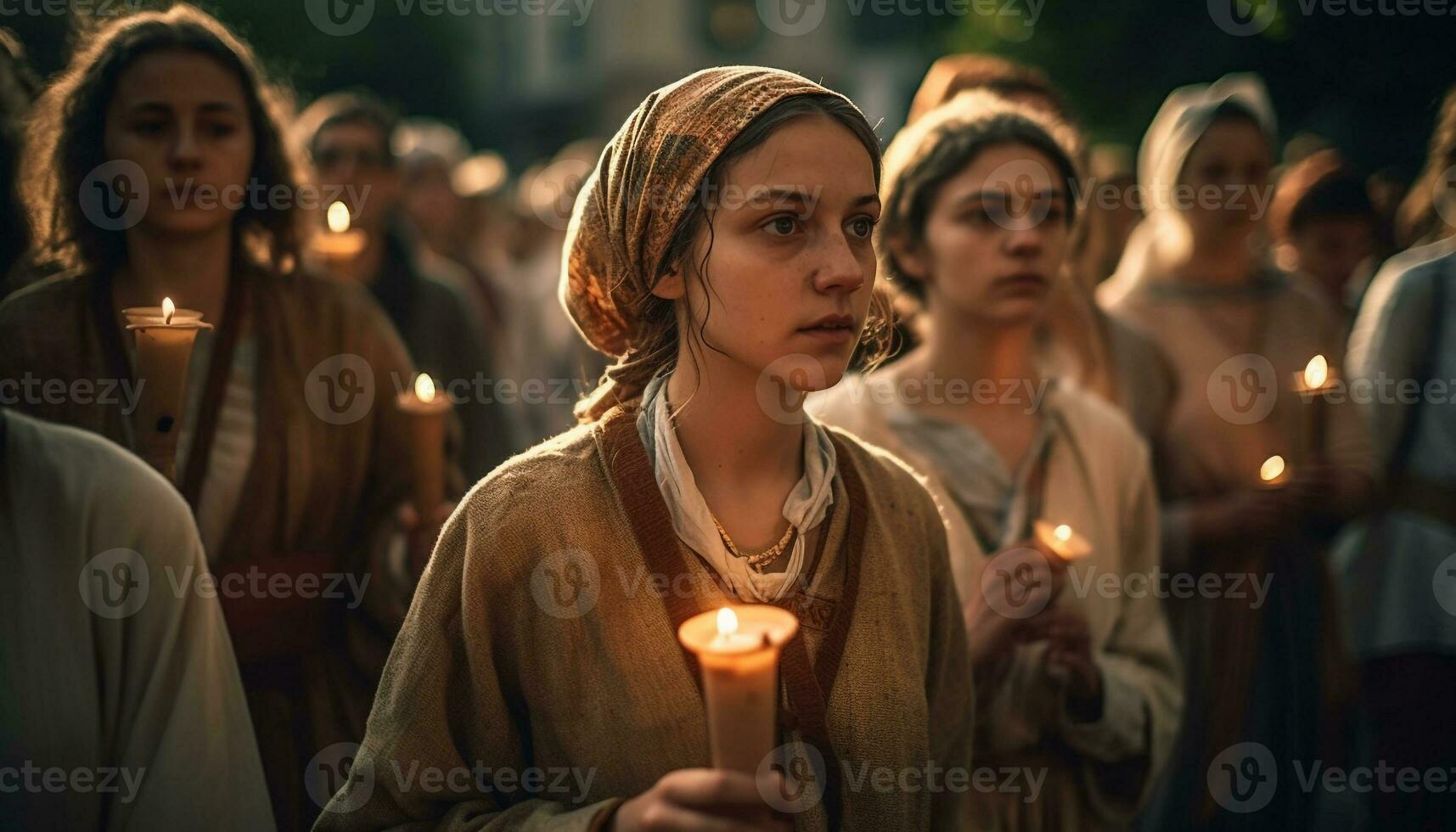 ung vuxna fira andlighet med levande ljus ceremoni genererad förbi ai foto