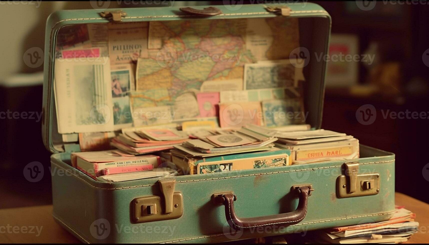 antik bagage stack, en nostalgisk resa samling genererad förbi ai foto