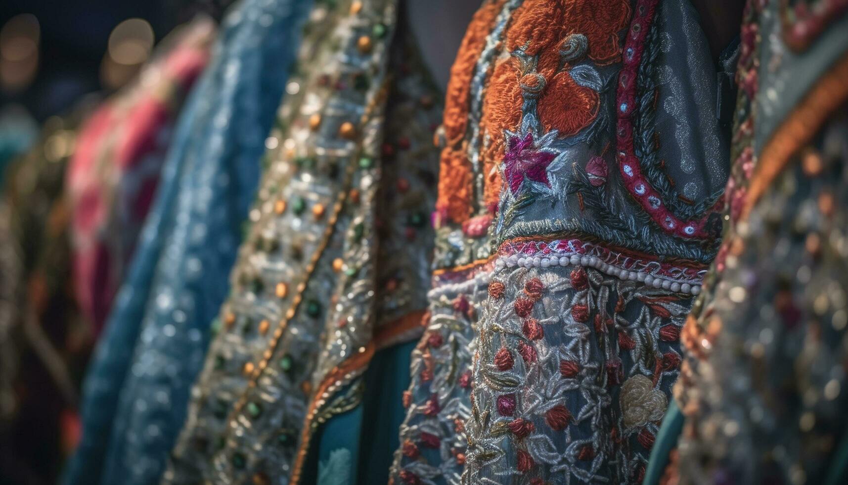 färgrik textilier smycka de gata marknadsföra Lagra genererad förbi ai foto