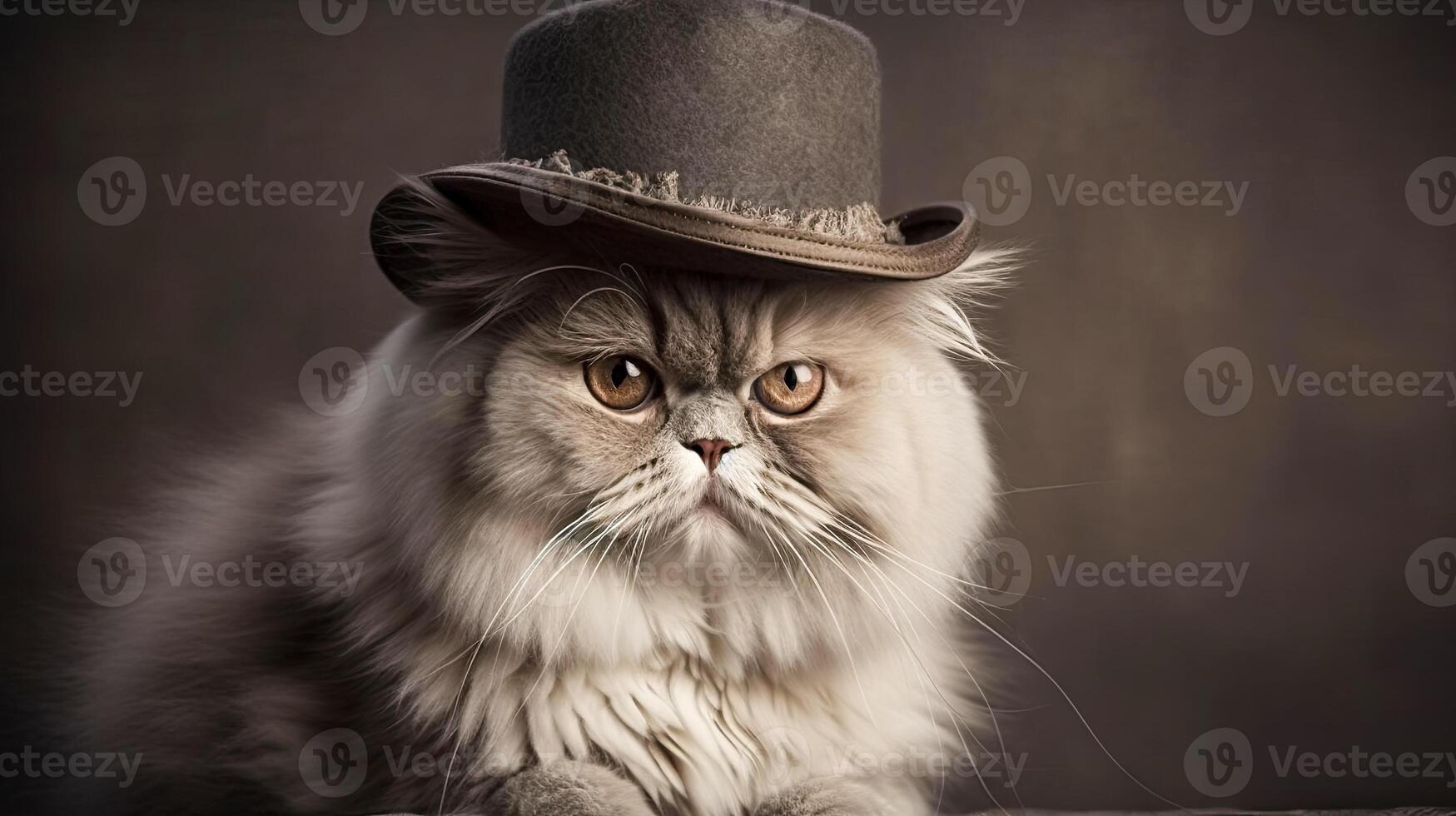 katt i en kastare hatt, retro stil, ai genererad, internationell katt dag kort aning. foto