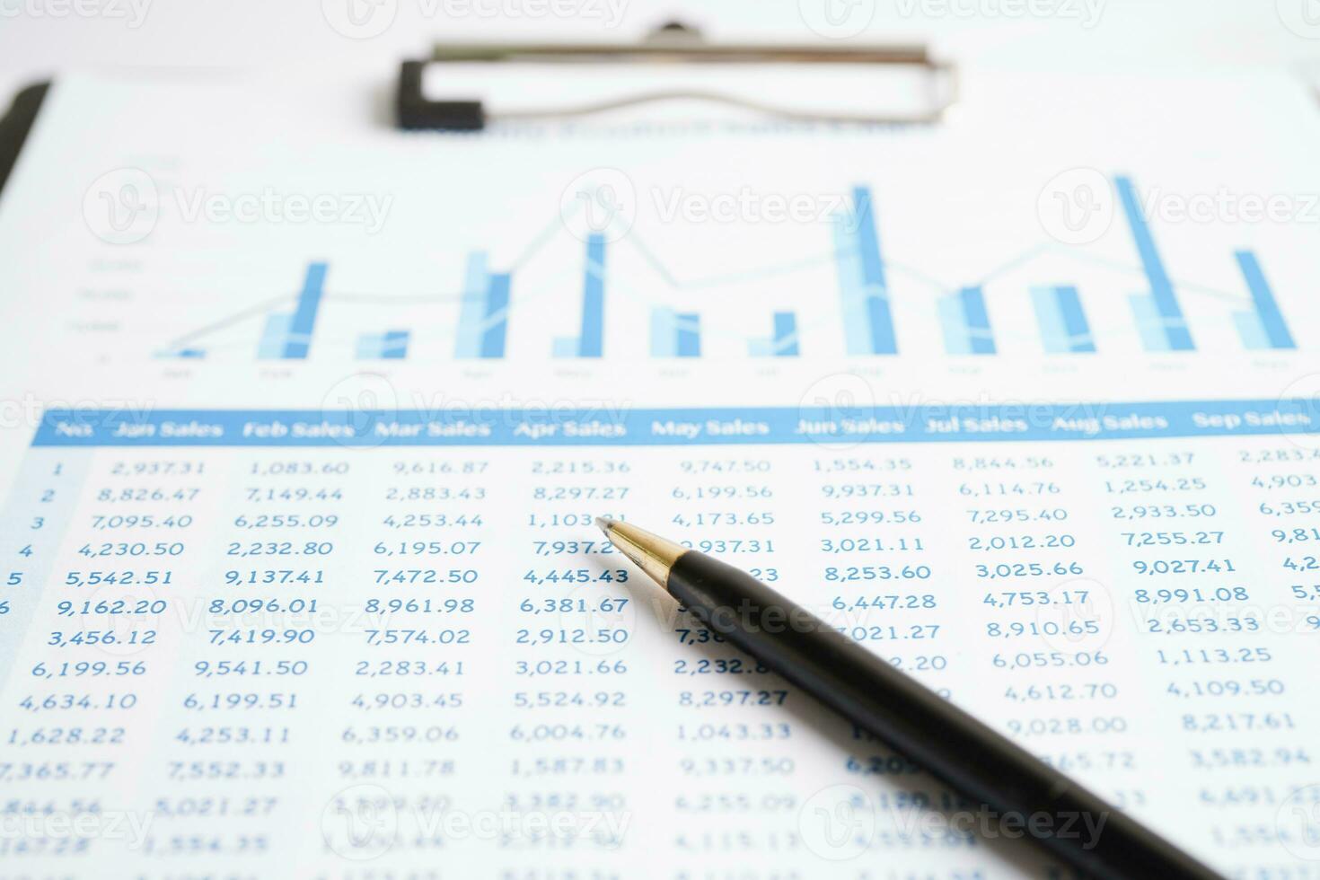 penna på diagram eller grafpapper. finans-, konto-, statistik- och affärsdatakoncept. foto
