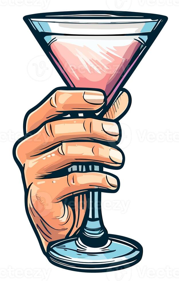 hand innehav en cocktail glas isolerat på vit bakgrund. klämma konst illustration stil. ai genererad foto