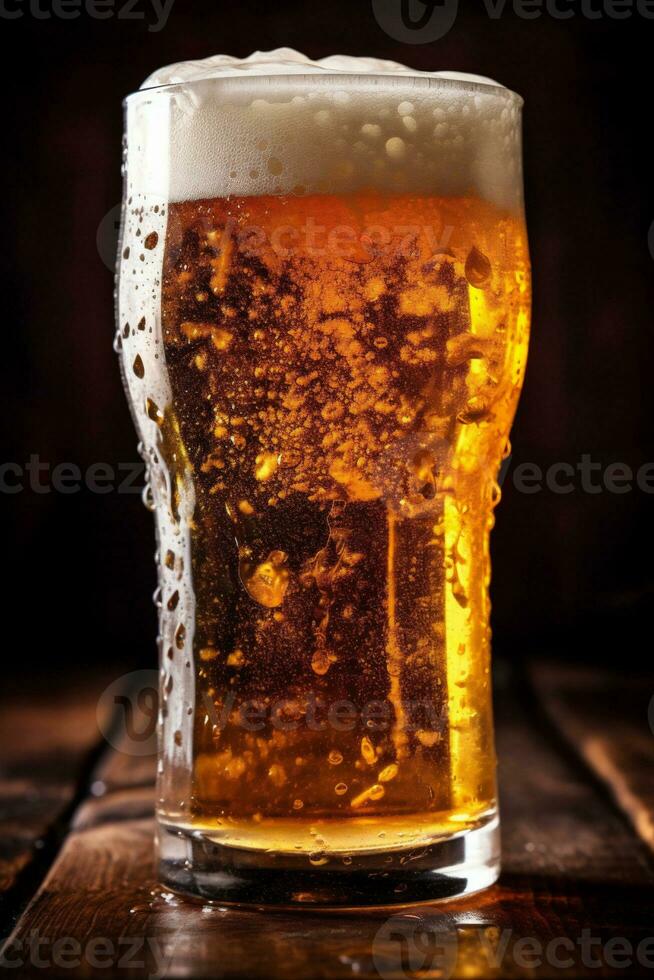 guld halvliter lageröl pub dryck dryck öl skum alkohol glas. generativ ai. foto