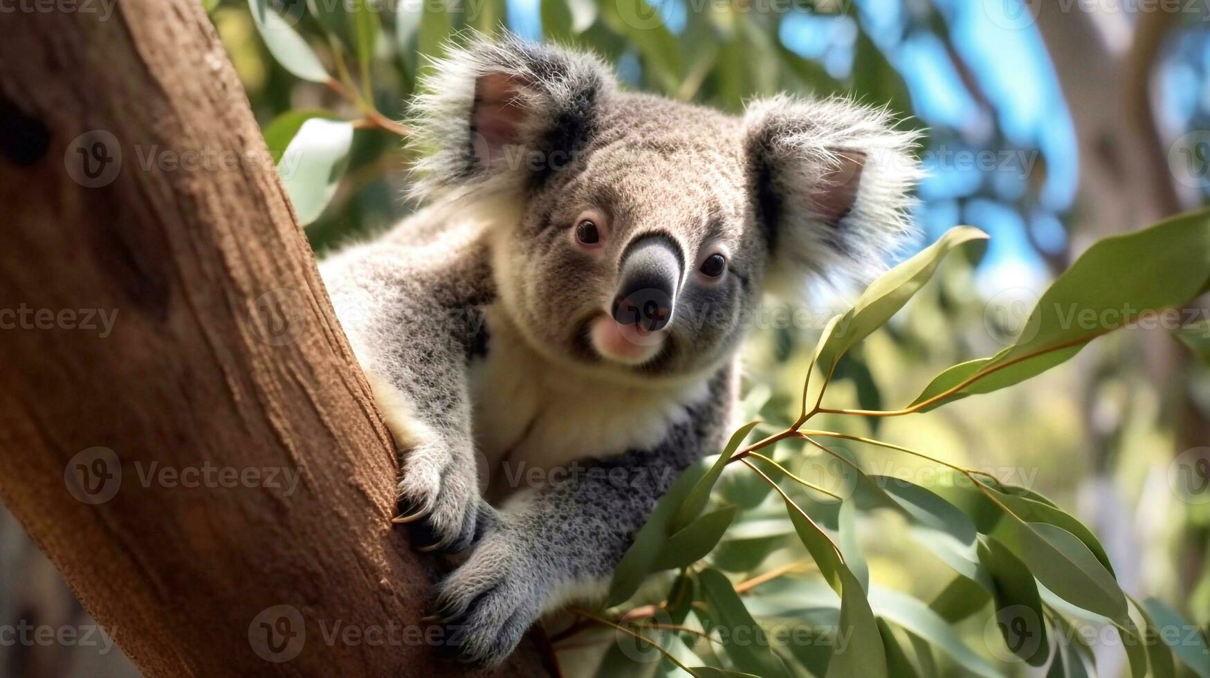 ai generativ Foto. en söt koala i de träd foto