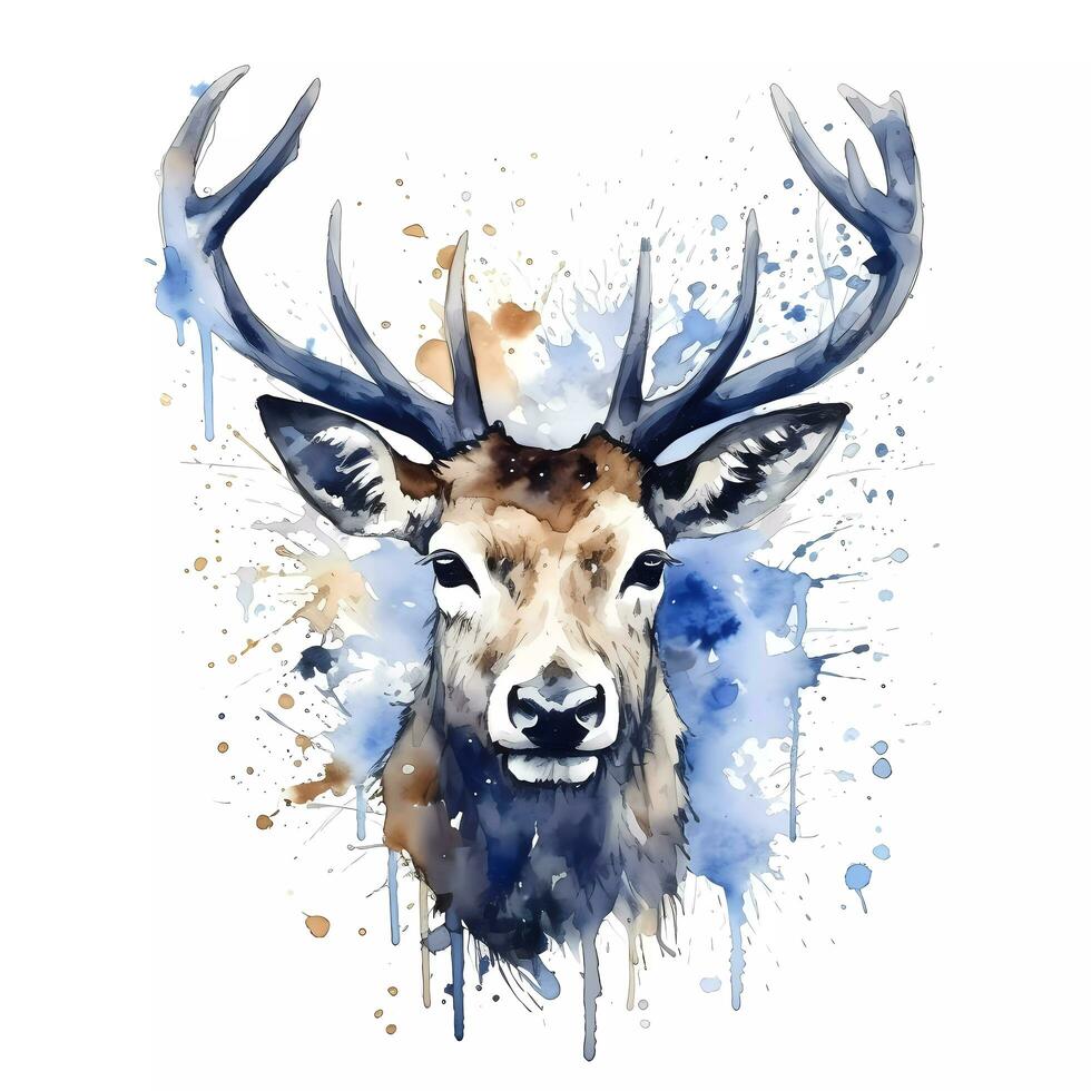 grunge stil vattenfärg målad bild av en hjortar huvud foto