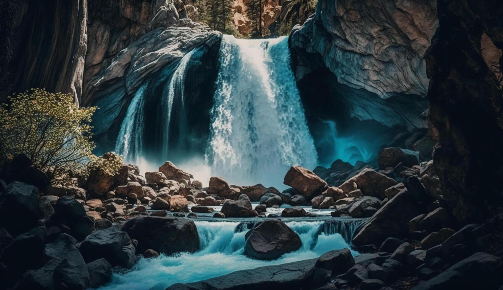 skönhet i en lugn skog ravin ,generativ ai foto