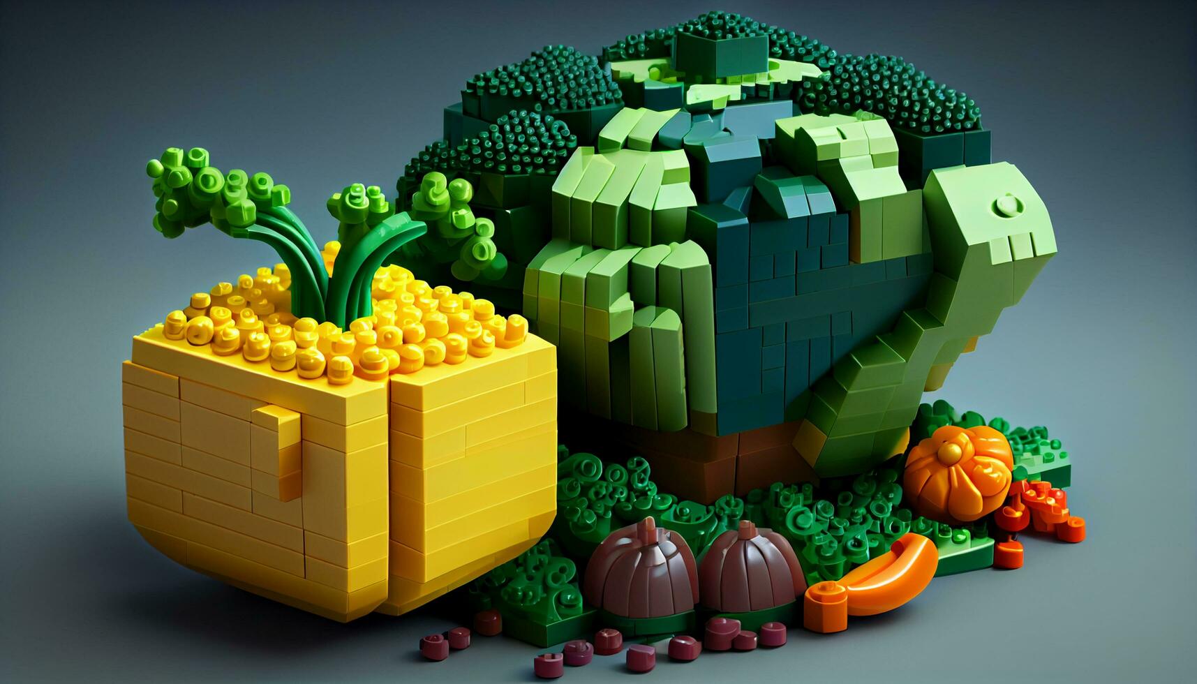 frukt och grönsaker med geometrisk former ,generativ ai foto