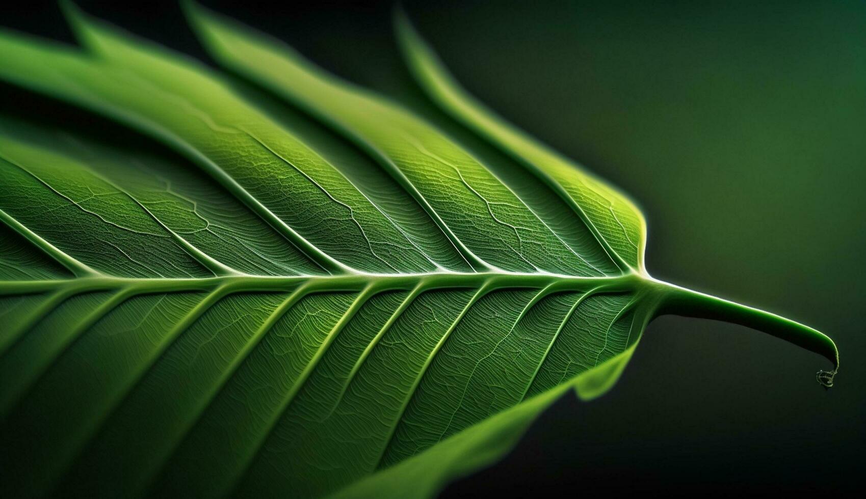 färsk vibrerande blad ven i våt organisk dagg genererad förbi ai foto