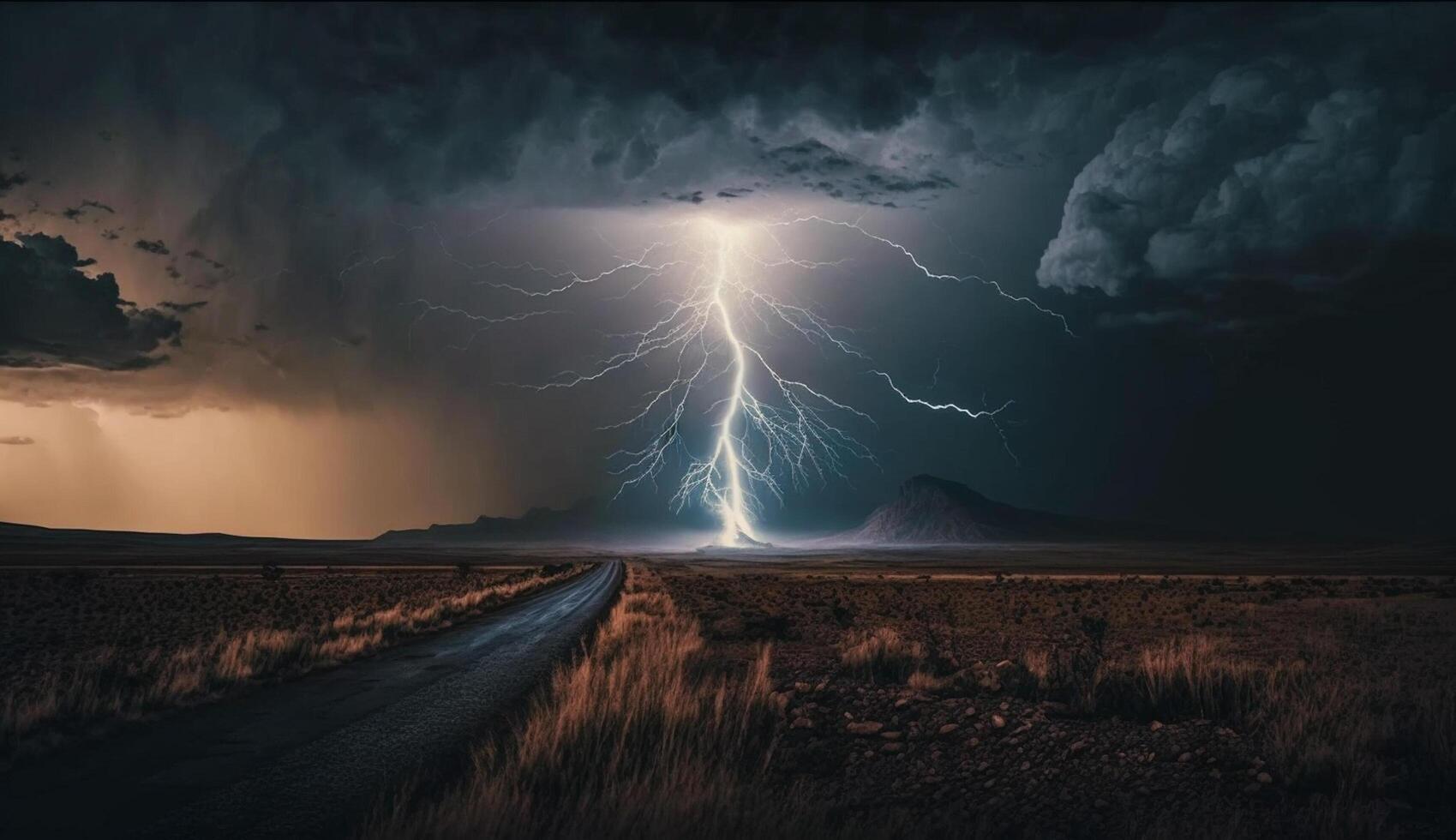 lynnig himmel över landskap med olycksbådande atmosfär ,generativ ai foto