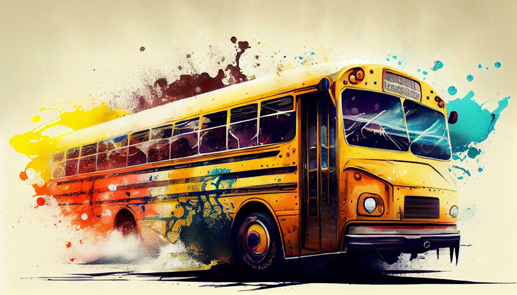 gul skola buss hastigheter genom vibrerande stad gator ,generativ ai foto