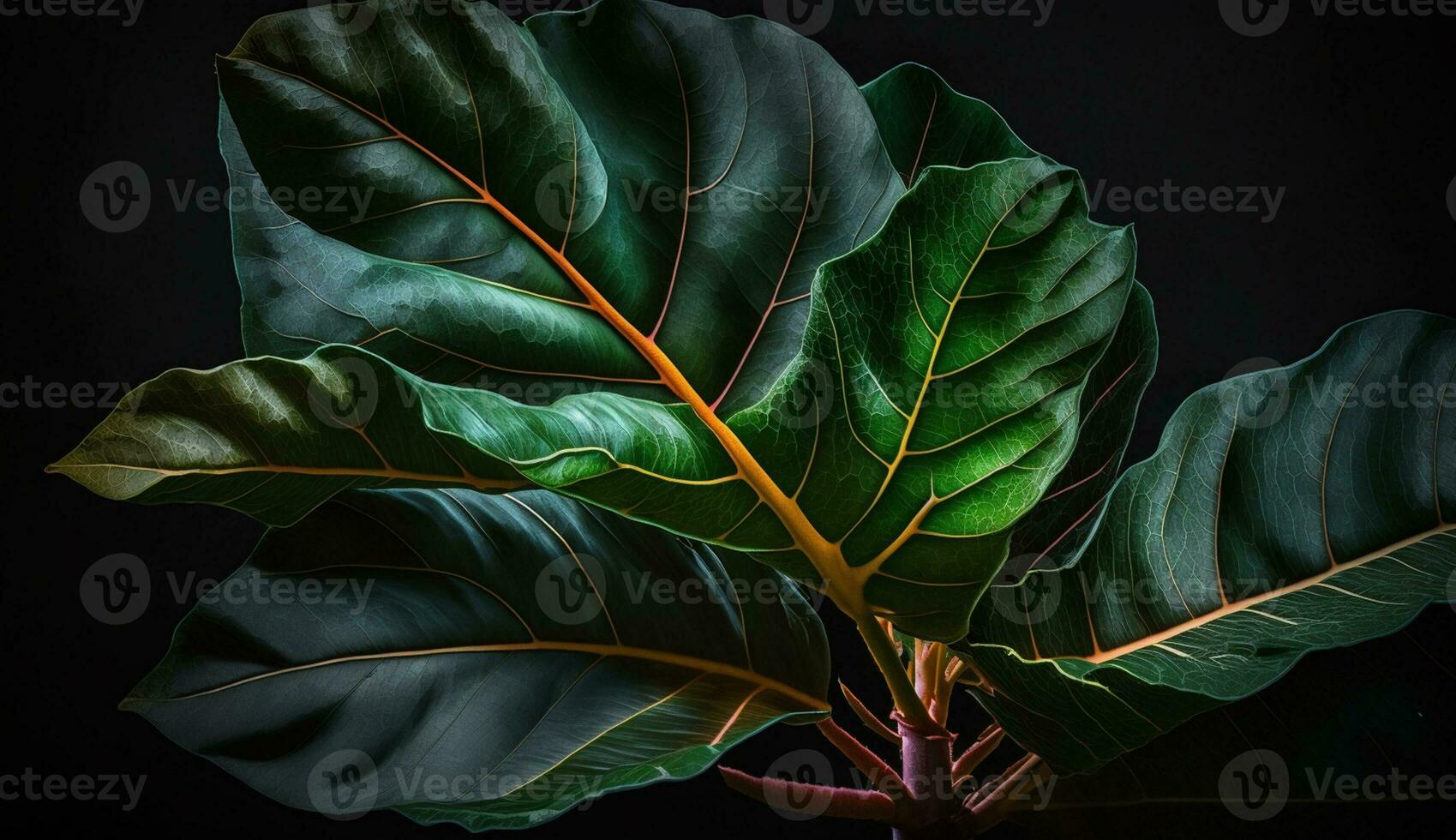 grön växt blad med abstrakt blommig mönster genererad förbi ai foto