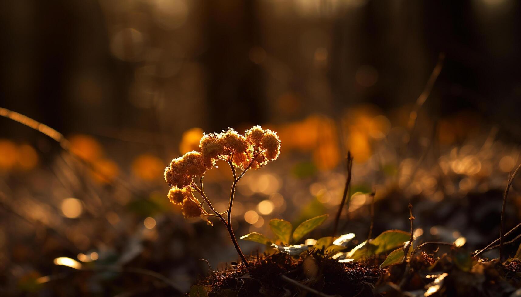 en vibrerande höst äng med mång färgad vild på solnedgång genererad förbi ai foto