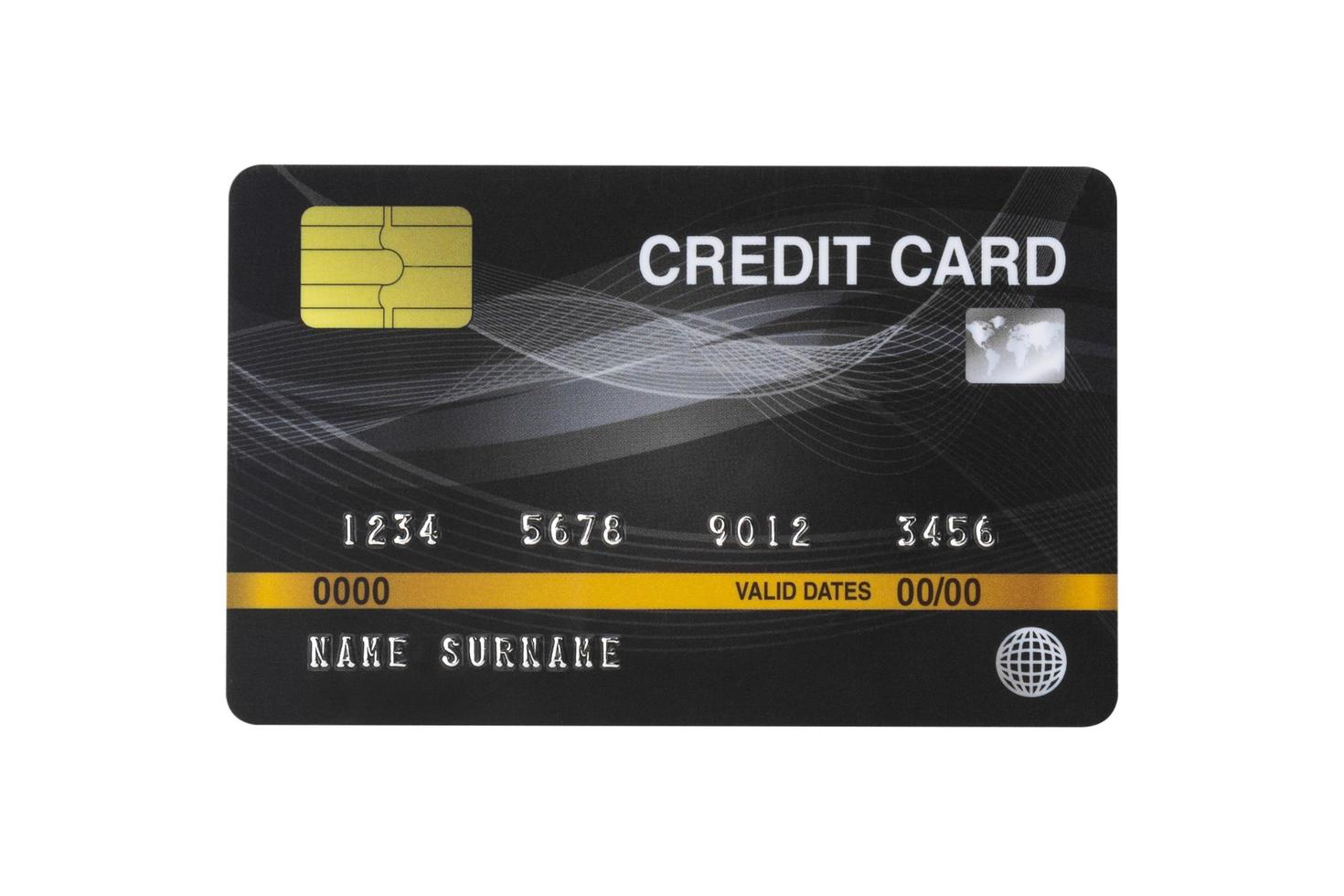 svart kreditkort isolerad på vit bakgrund foto