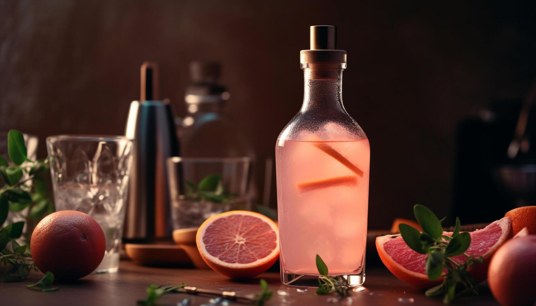 färsk citrus- cocktail på trä- tabell, perfekt sommar förfriskning dryck genererad förbi ai foto