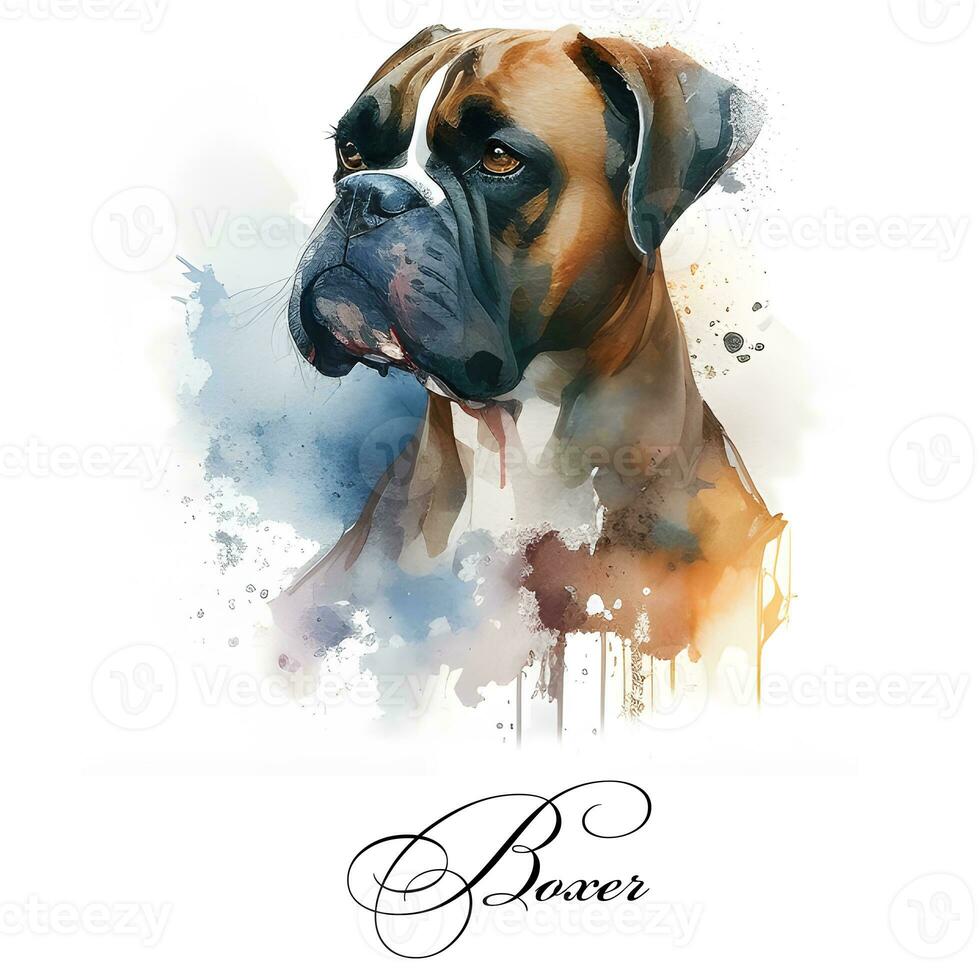 vattenfärg illustration av en enda hund ras boxare. ai genererad. hund porträtt. foto
