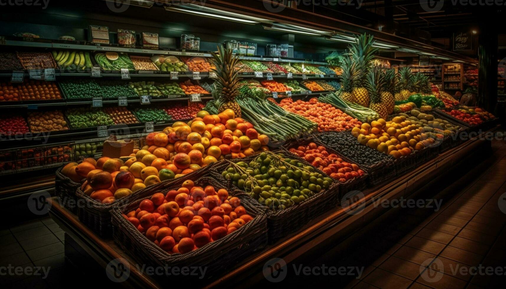 färsk organisk frukt och grönsaker i överflöd genererad förbi ai foto