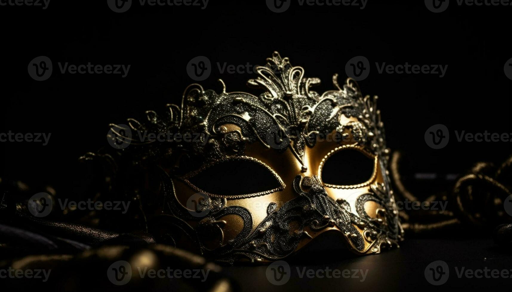 lyxig guld kostym och mask för mardi gras genererad förbi ai foto