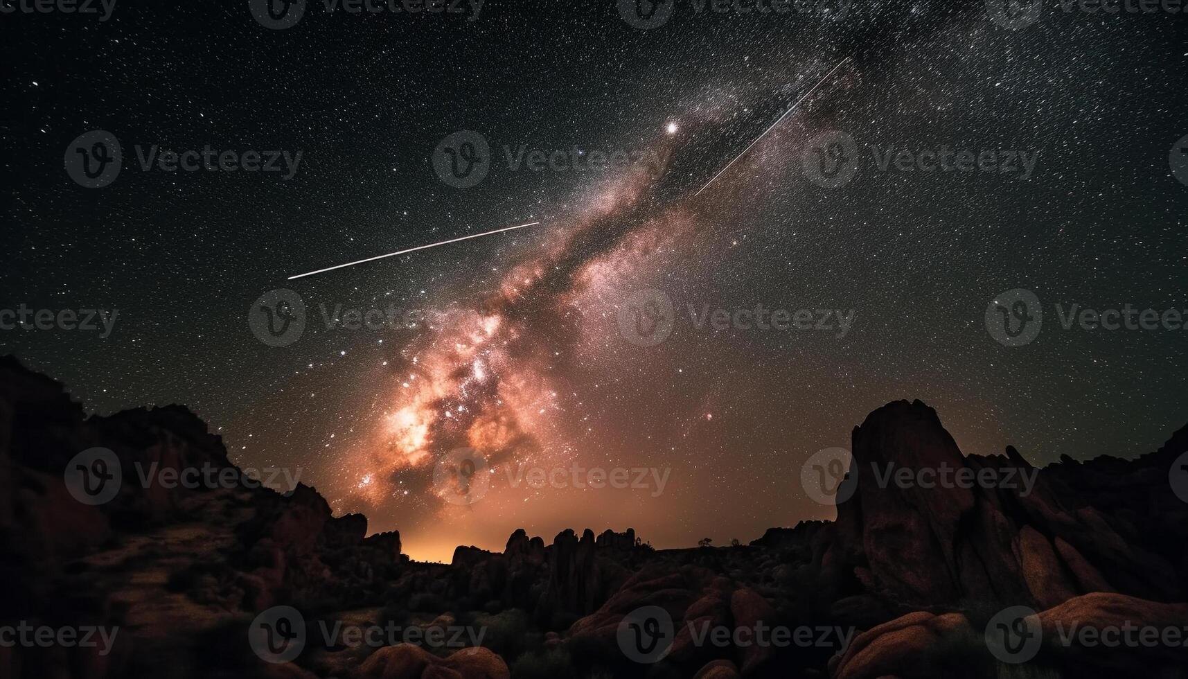 galaktisk natt himmel glöder med stjärna spår genererad förbi ai foto