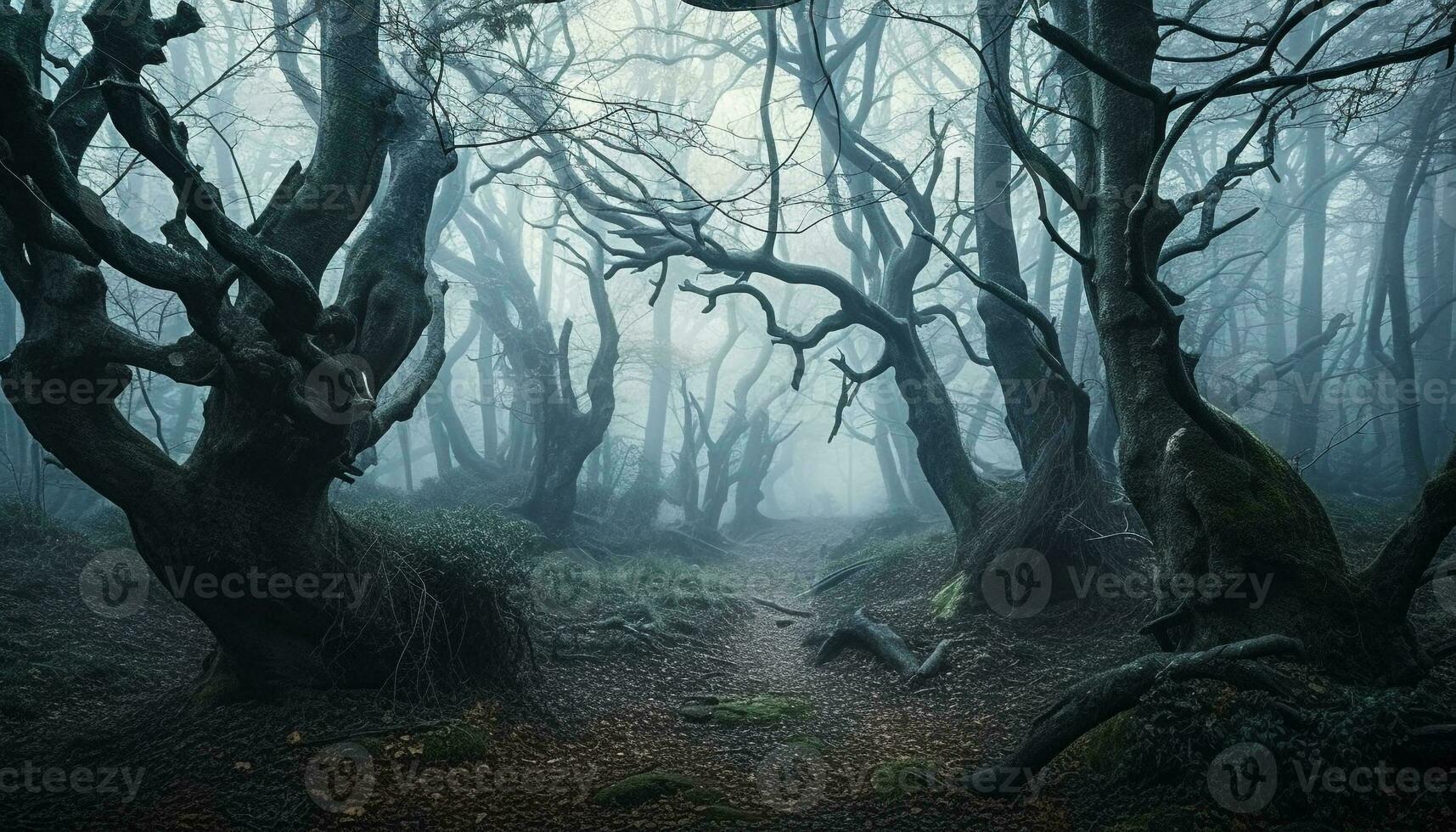 läskigt skog gående, ondska lurar, död närmar sig genererad förbi ai foto