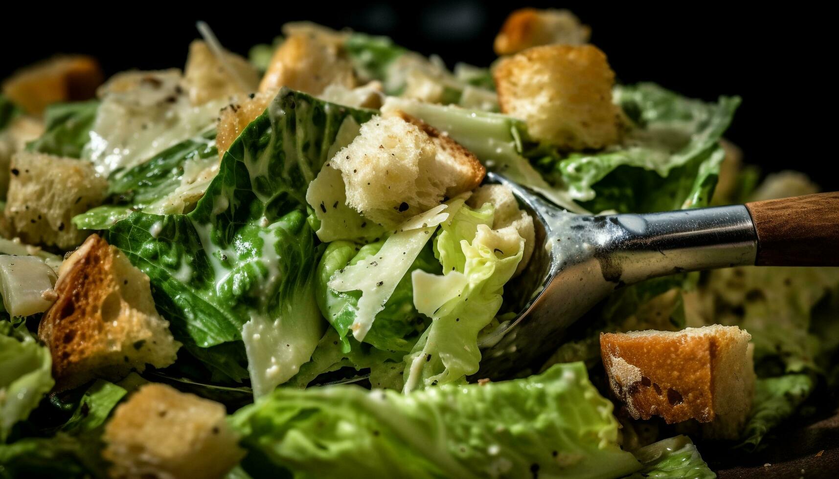 gourmet caesar sallad färsk romaine, krutonger, parmesan genererad förbi ai foto