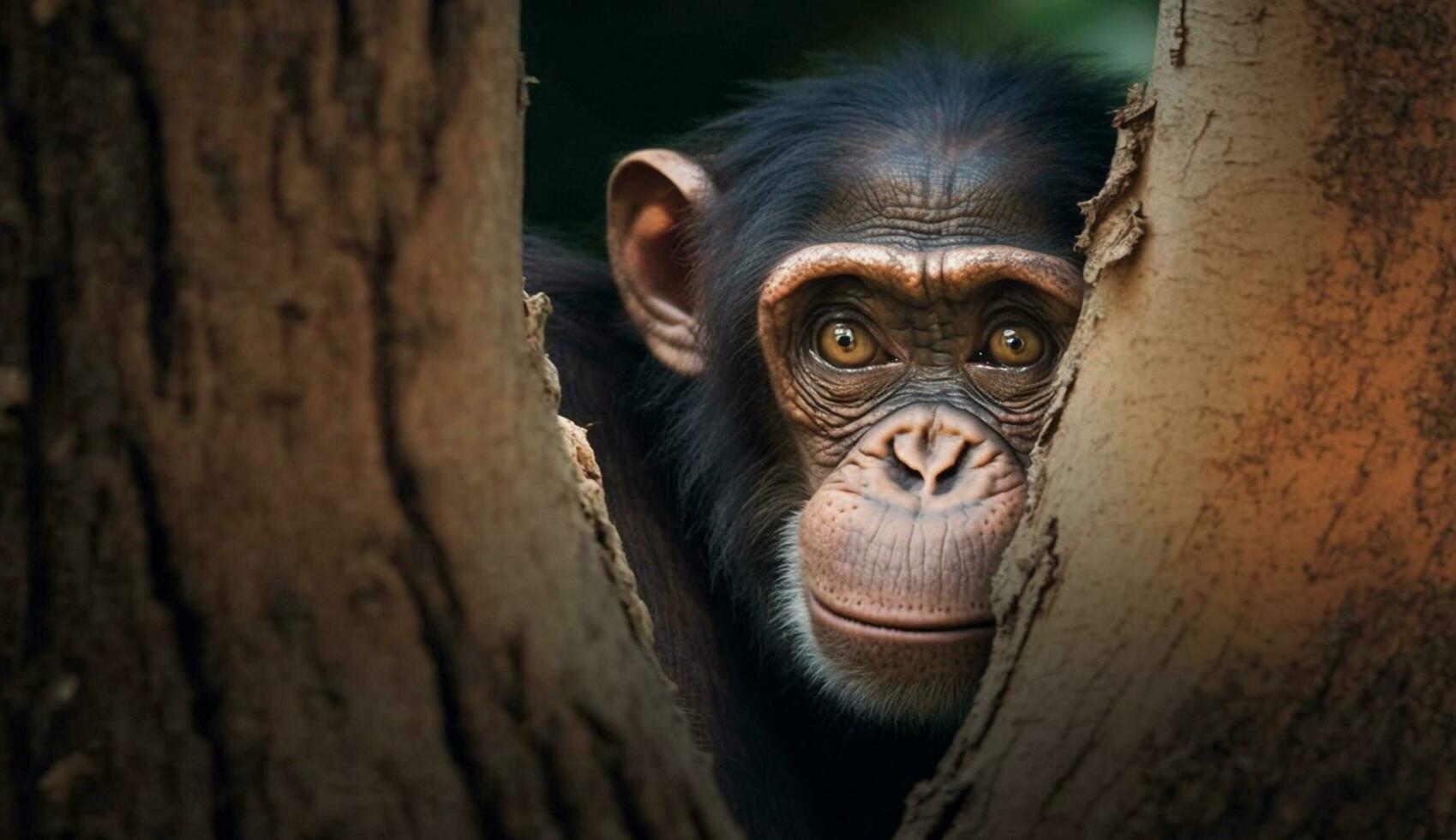 primat ledsen stirra förmedlar endangered djungel svår situation genererad förbi ai foto