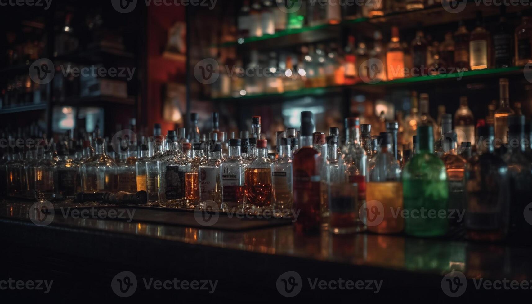 nattliv firande på bar med whisky glas genererad förbi ai foto