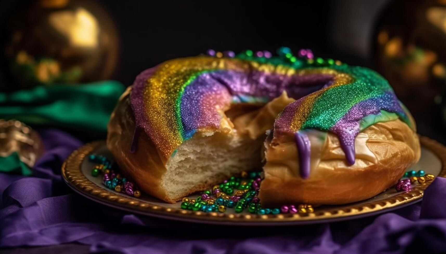 bakad bakverk Artikel med choklad glasyr och frukt genererad förbi ai foto