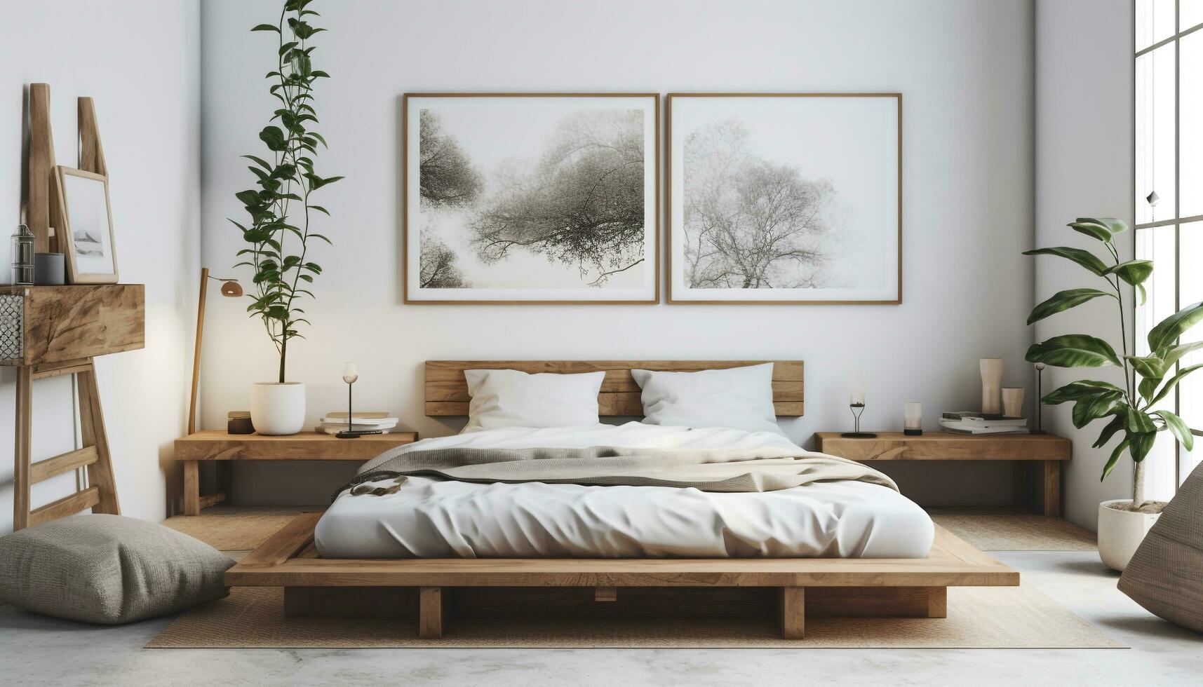 bekväm modern sovrum i elegant Hem interiör design genererad förbi ai foto