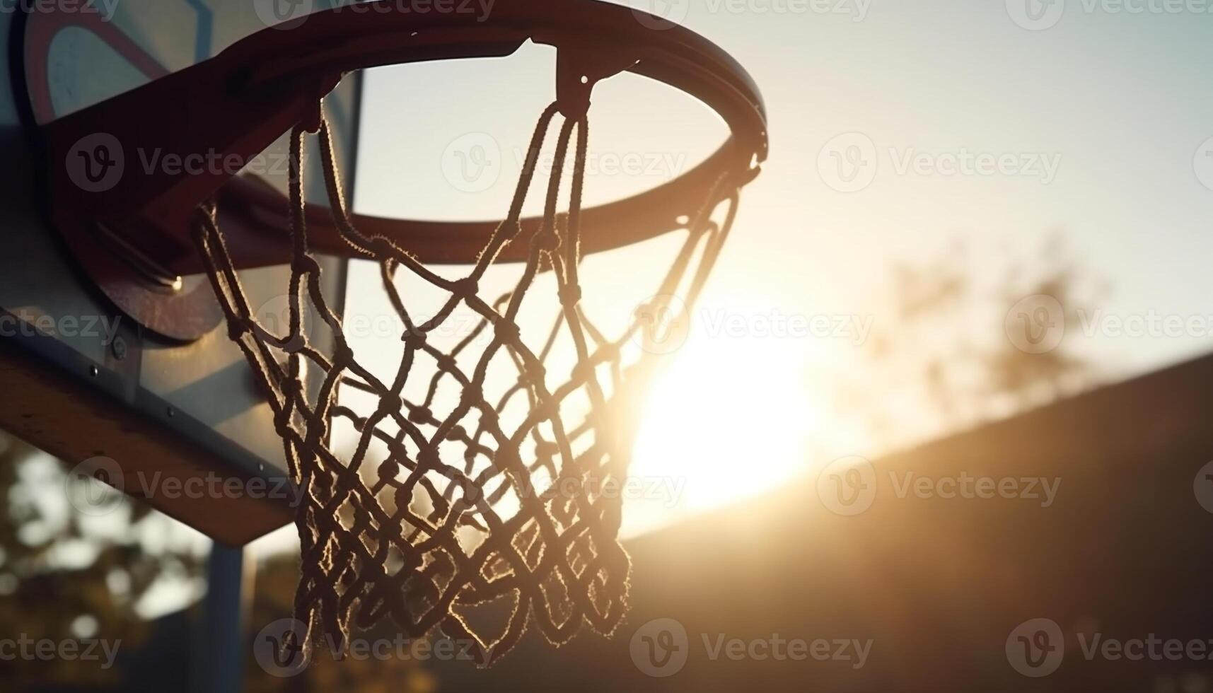 solbelyst basketboll ring hängande i natur bakgrund genererad förbi ai foto