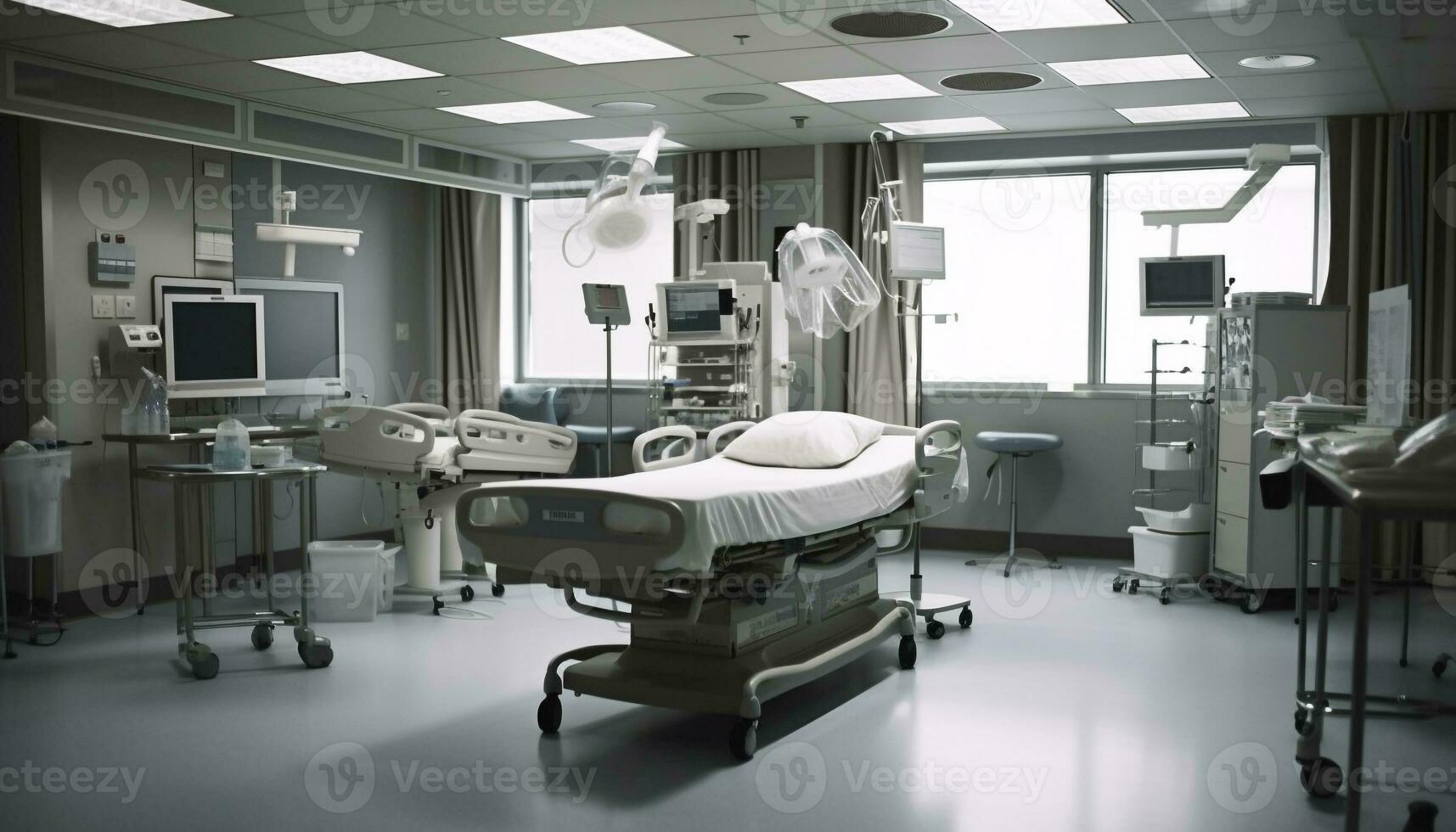rena sjukhus rum med kirurgisk Utrustning upplyst genererad förbi ai foto