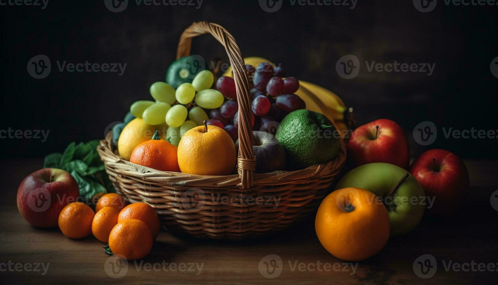 färsk frukt friska mat i korg genererad förbi ai foto