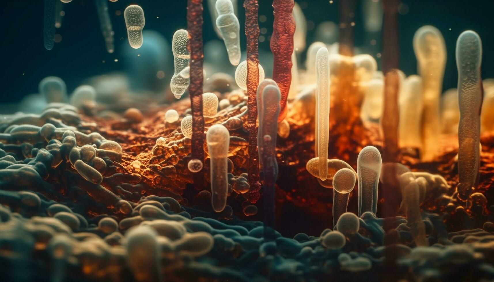 under vattnet bakterie förstorad, avslöjande molekyl strukturer genererad förbi ai foto