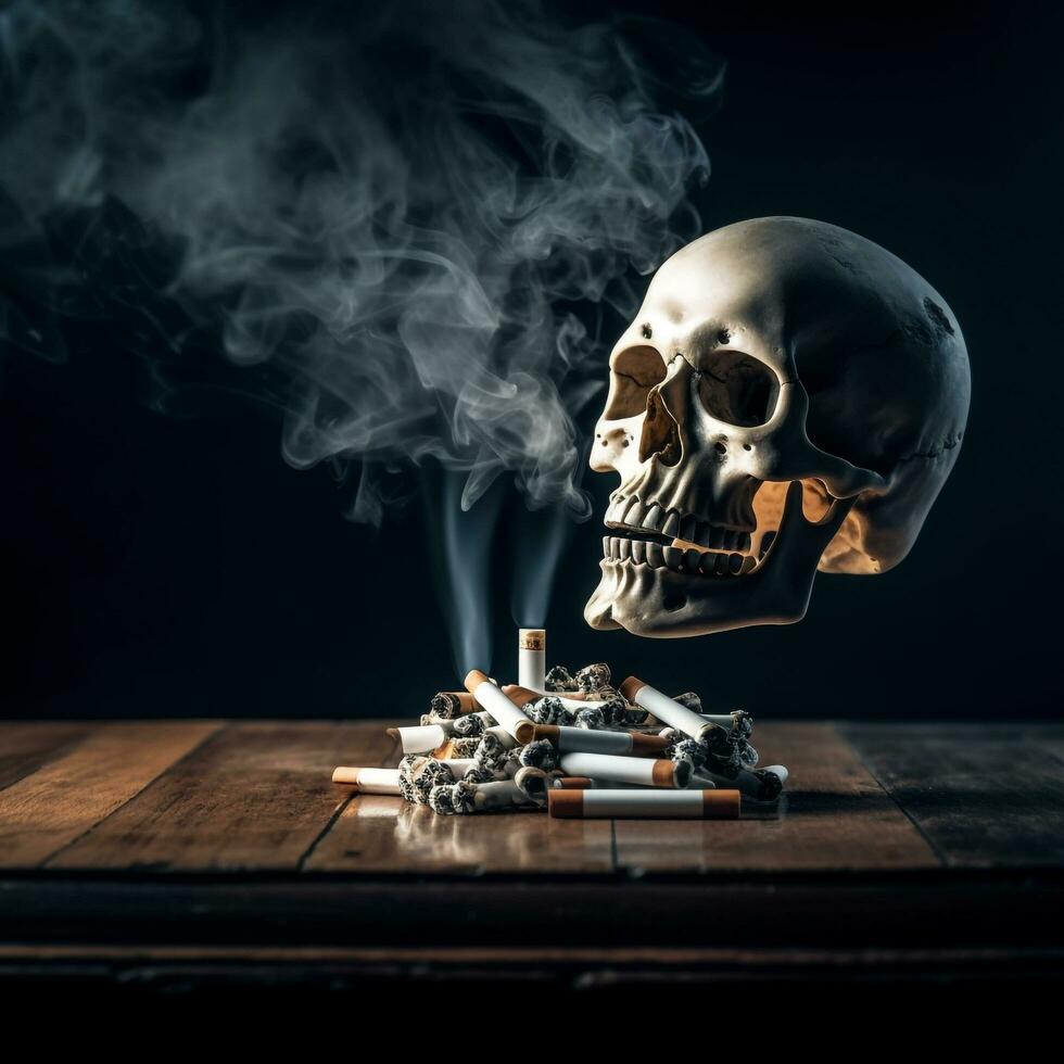 ai generativ brinnande cigarett med skelett foto