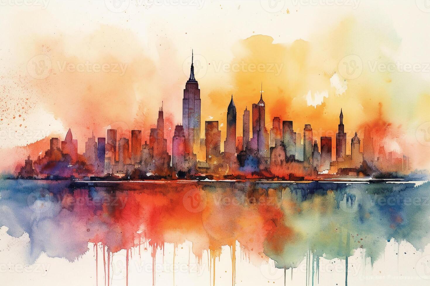 akvarell ny york horisont. ai generativ foto
