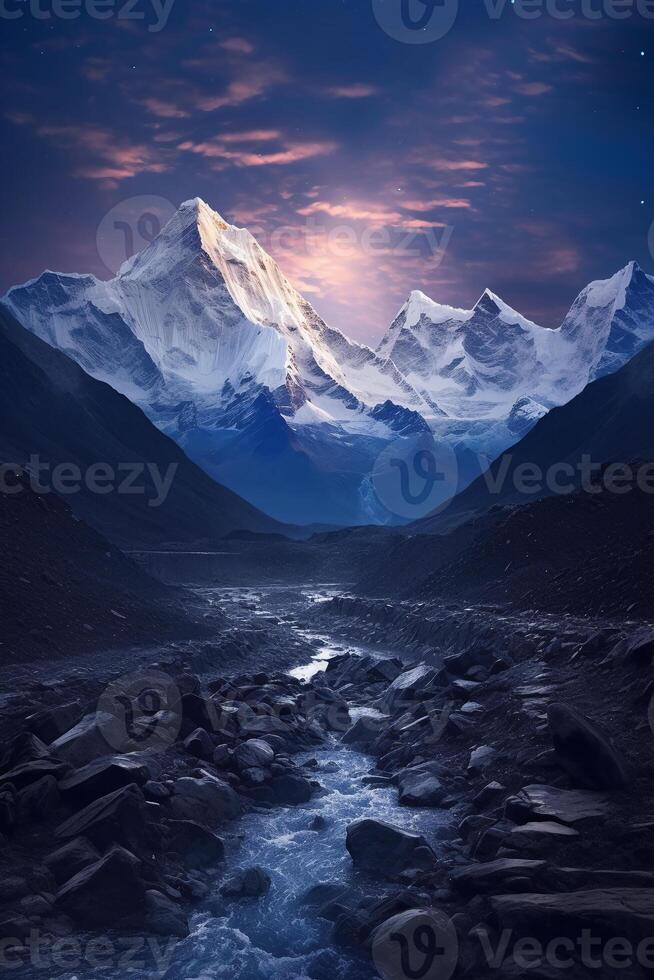 de bas av montera everest från en klippig jord, i de stil av ljus himmel. ai generativ foto