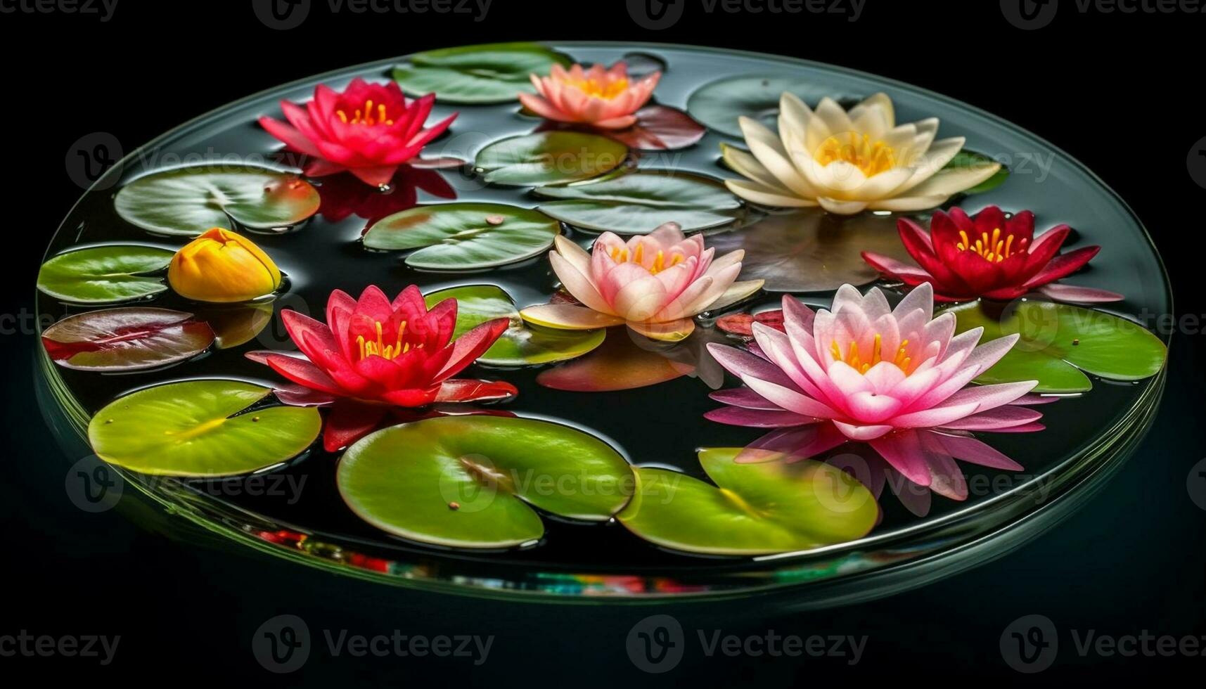 lotus blomma flyter på lugn damm vatten genererad förbi ai foto