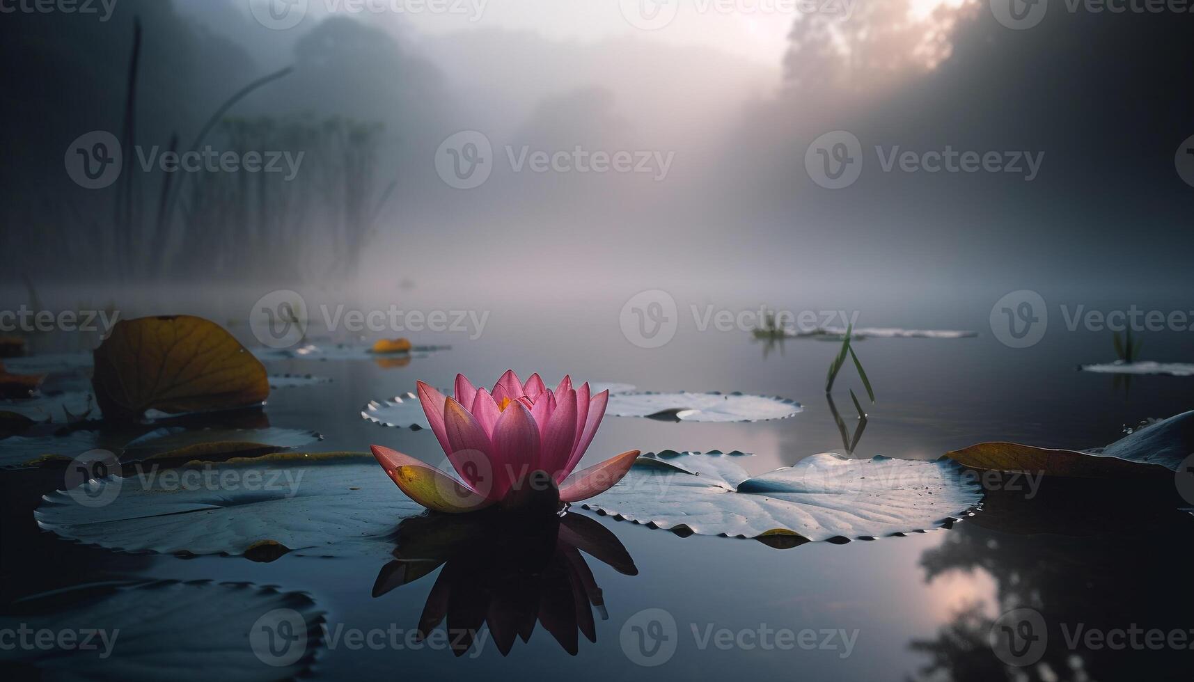 lotus blomma huvud speglar skönhet på damm genererad förbi ai foto