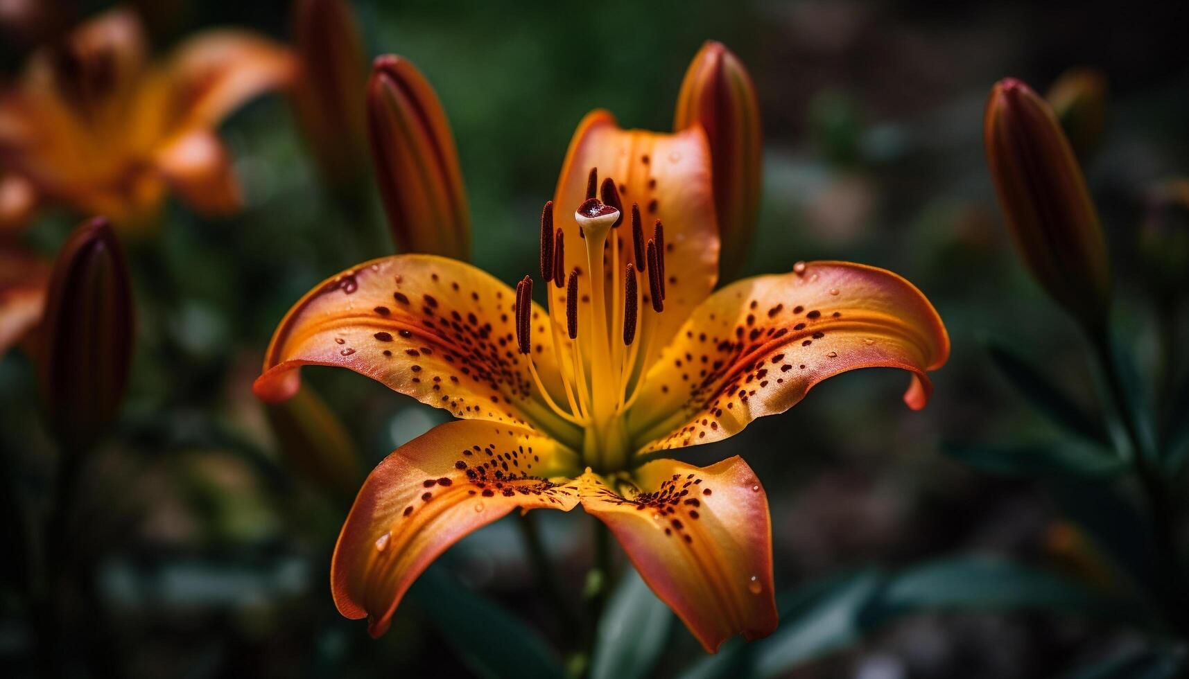 vibrerande orkide blomma i formell trädgård elegans genererad förbi ai foto