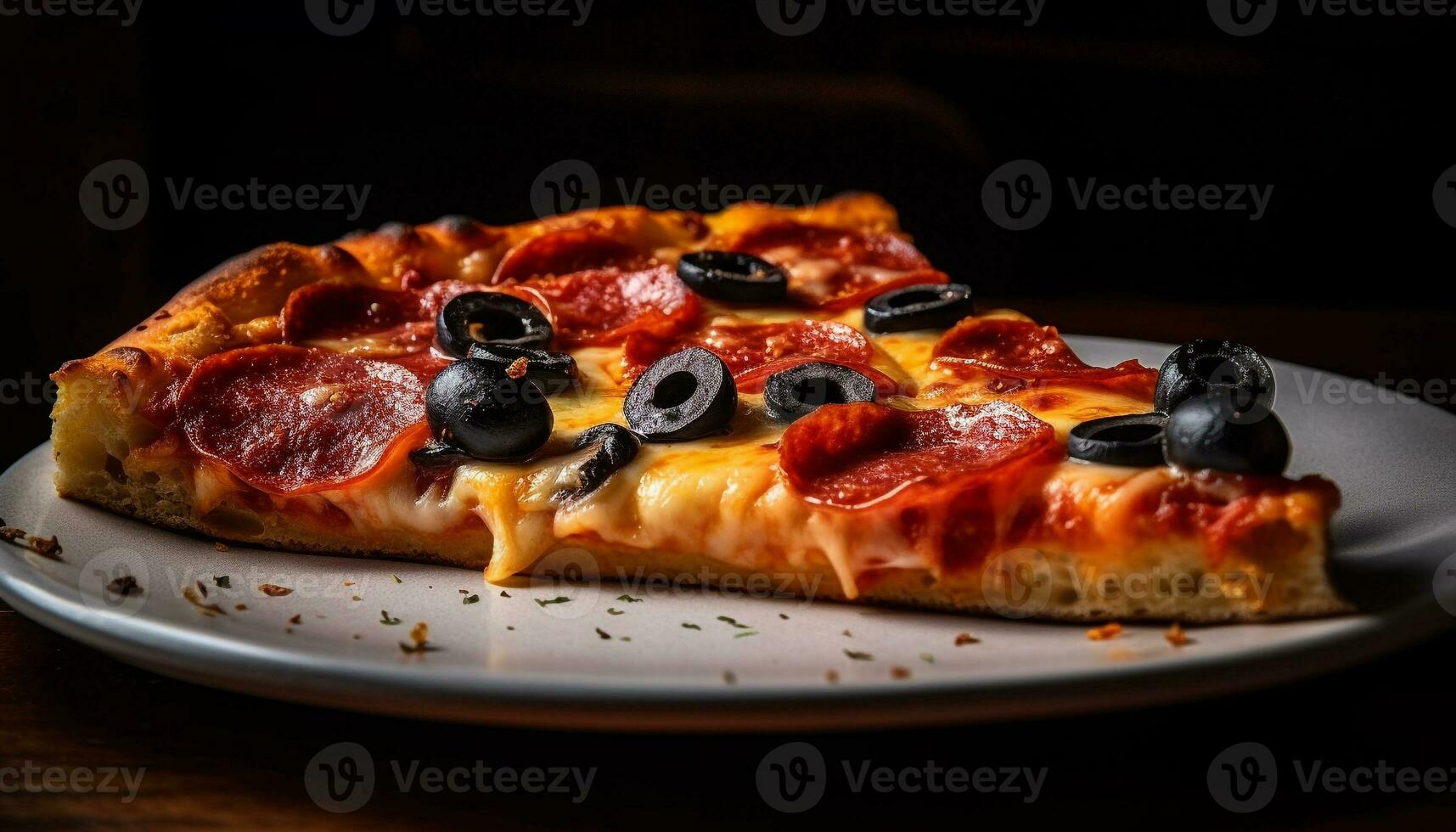 en färsk, hemlagad pizza bakad med mozzarella genererad förbi ai foto
