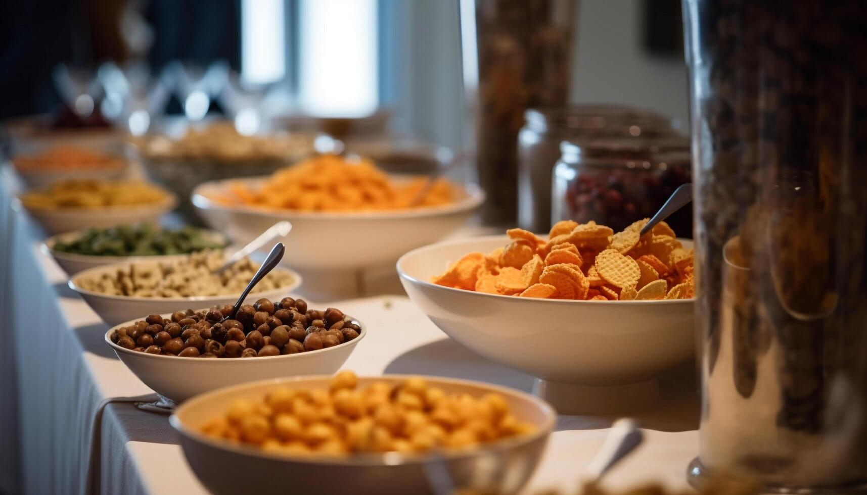 friska måltid på trä- tabell med frukt variation genererad förbi ai foto