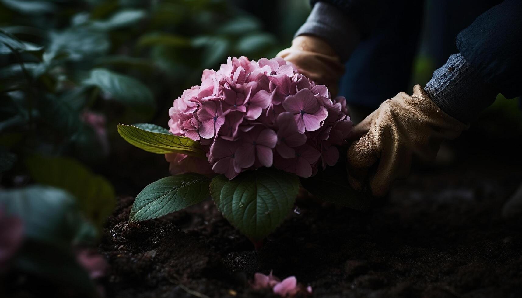 färsk hortensia bukett, en gåva av kärlek genererad förbi ai foto