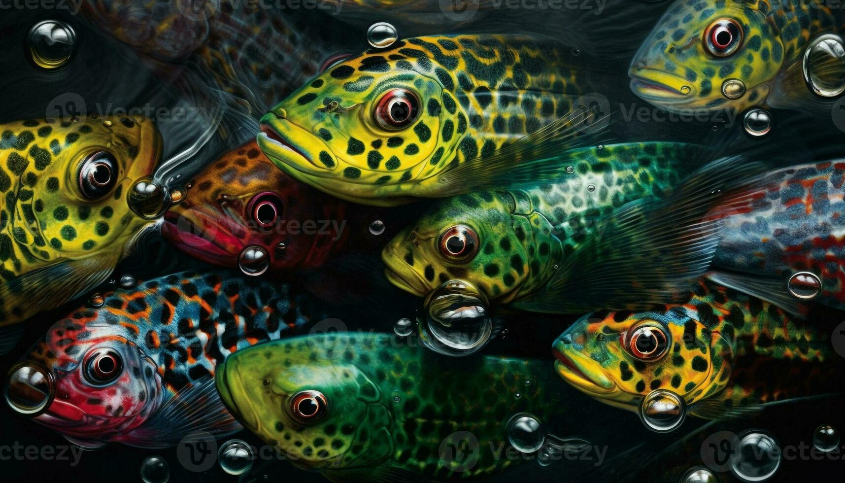 en färgrik skola av fisk simmar graciöst genererad förbi ai foto