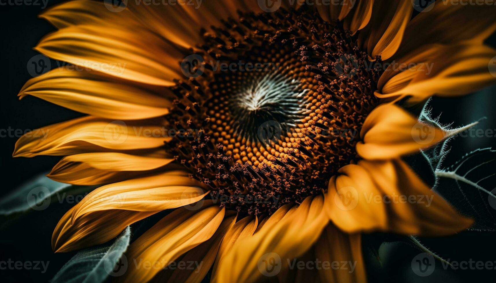 vibrerande solros blomma i natur äng, stänga upp med pollen genererad förbi ai foto