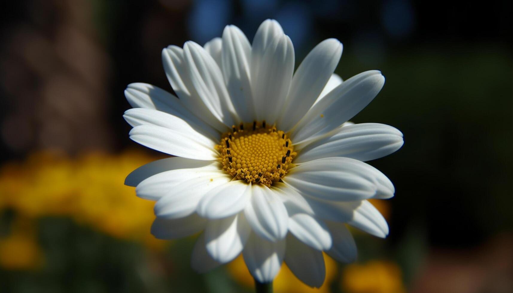 vibrerande kamomill blomma i lugn äng, omgiven förbi daisy genererad förbi ai foto