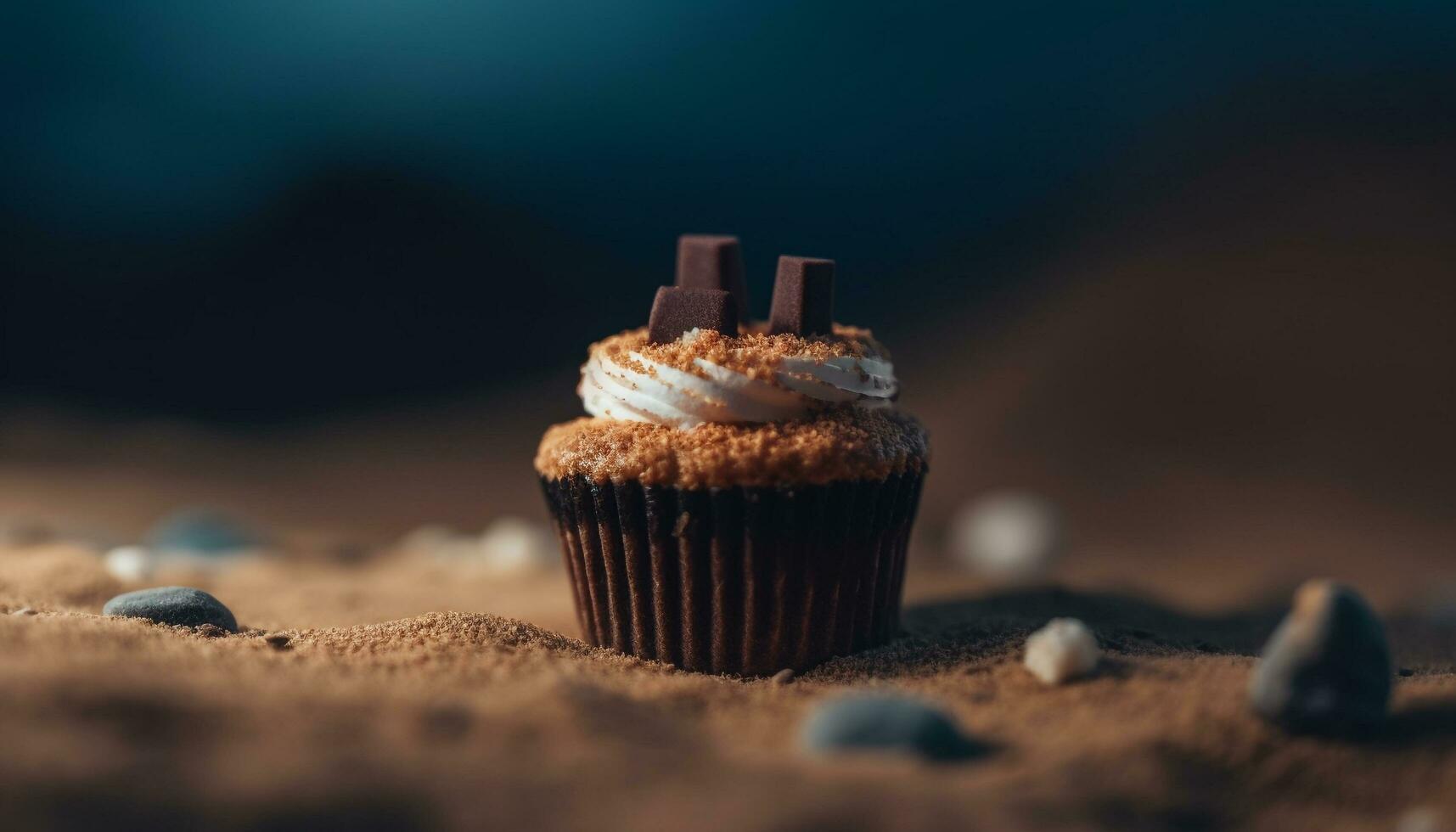 söt hemlagad muffins med choklad glasyr på rustik trä- tabell genererad förbi ai foto