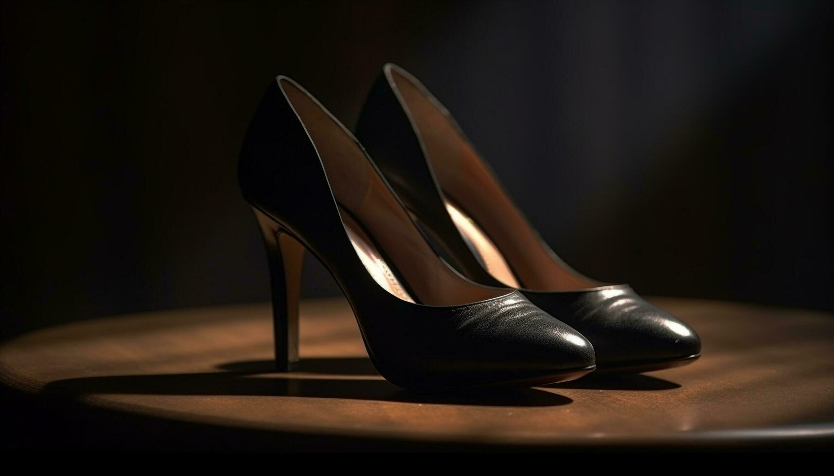 modern elegans skinande svart patent läder hög hälar för kvinnor genererad förbi ai foto