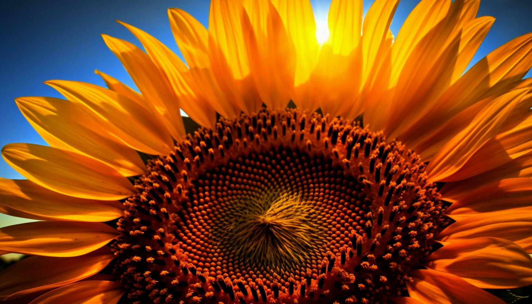 vibrerande solros huvud, stänga upp av gul kronblad och pollen mönster genererad förbi ai foto