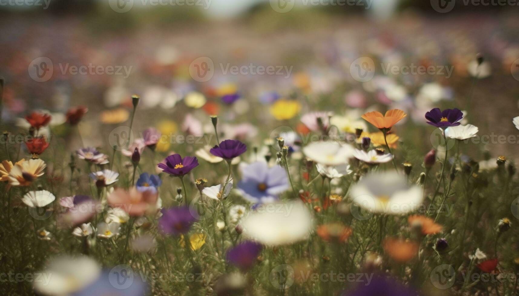 vibrerande vild blomma äng ställer ut natur skönhet i färgrik springtime visa genererad förbi ai foto